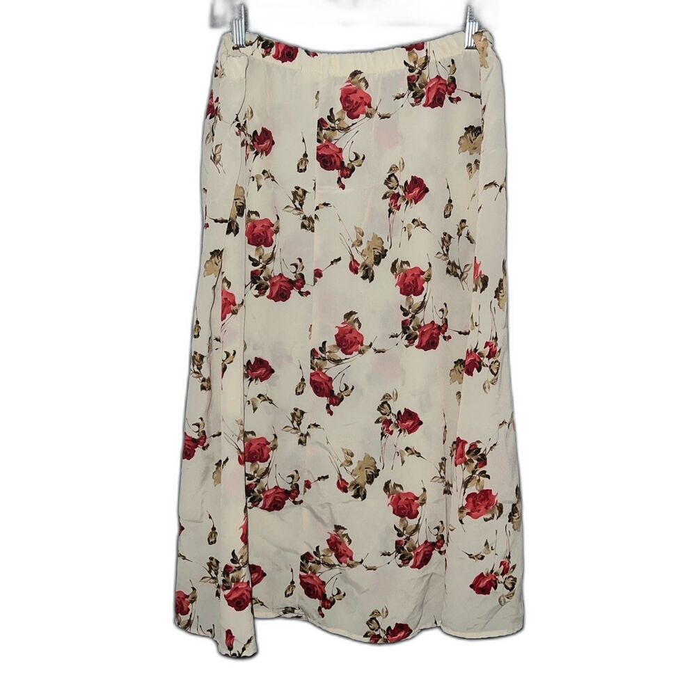 Vintage Cottagecore Cream and Rose Floral Print Semi Sheer Maxi Skirt Size 16 P - Picture 8 of 8